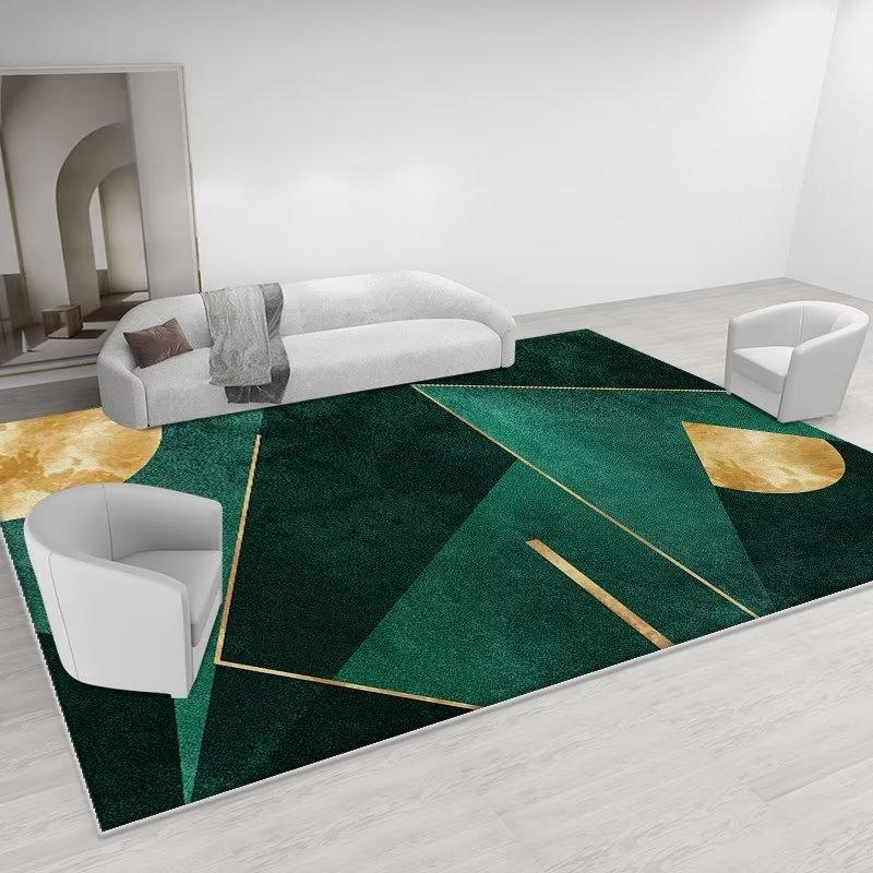 Modern Luxury Large Size Living Room Carpet Green Golden Flannel Decoration Bedroom Rug Antiskid Machine Washable Sofa Floor Mat