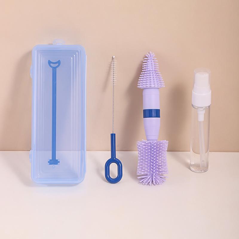 

Portable Baby Bottle & Nipple Brush Set with Storage Box and Draining Rack for Travel синий
