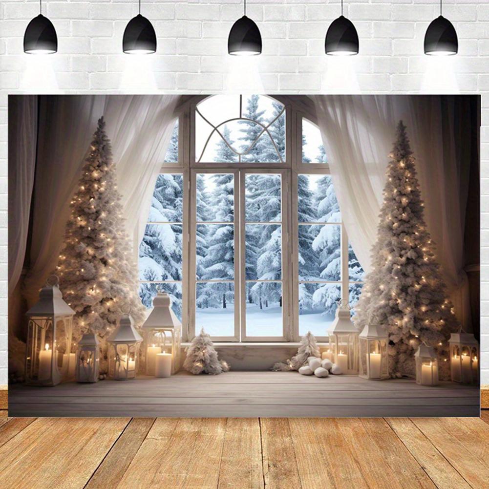 Winter Christmas Rustic Photography Backdrop 10x8FT Xmas Tree Snow Background Banner Snow Scene Photography Background Cloth