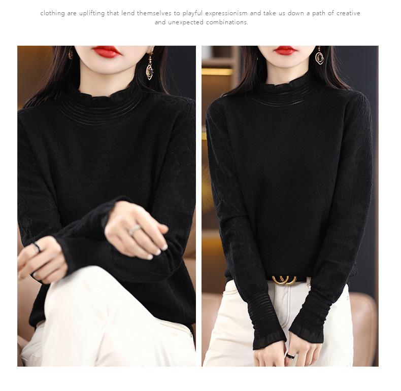 Women's Spring-Summer Chiffon Knit Top with Lace & Mesh Half-High Collar