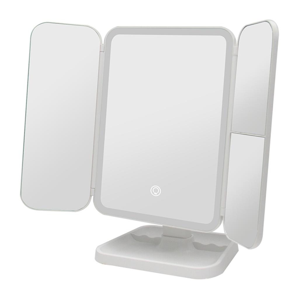 LED Trifold Makeup Mirror +2X +3X Magnification 3 Adjustable Color Temperatures Stepless