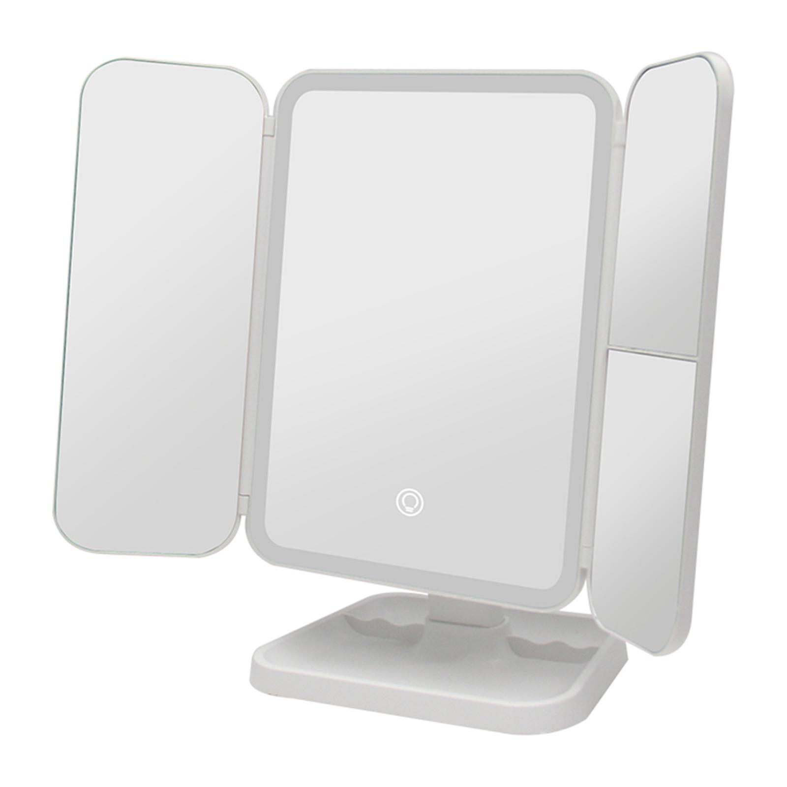 

LED -fold Makeup Mirror +2X +3X Magnification 3 Color Temperatures Stepless Brightness Touch Control Detachable Base with Storage Multi-