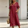 Women's Casual Loose Fit Midi Dress V Neckline Half Sleeve Ruffle Trim Lightweight Summer Dress