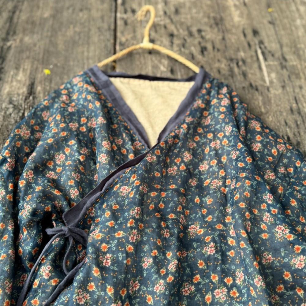 Johnature Women Vintage Print Floral Shirts Tops V-Neck Long Sleeve Blouses Spring Chinese Style Shirts