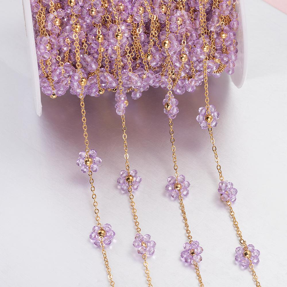1Meter Stainless Steel Daisy Flower Imitation Pearl Beaded Chains for Necklace Bracelet Jewelry Making DIY Chain Supplies