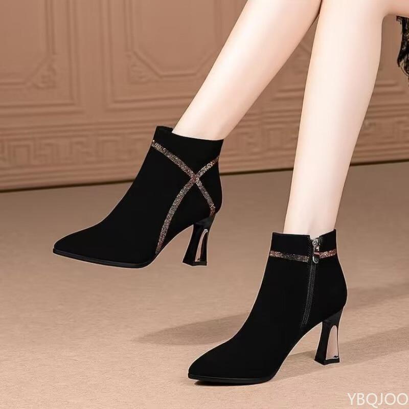 New High-heeled Short Boots with Pointed Tips Simple Comfortable Temperament Fashionable Versatile Women's High-heeled Shoes