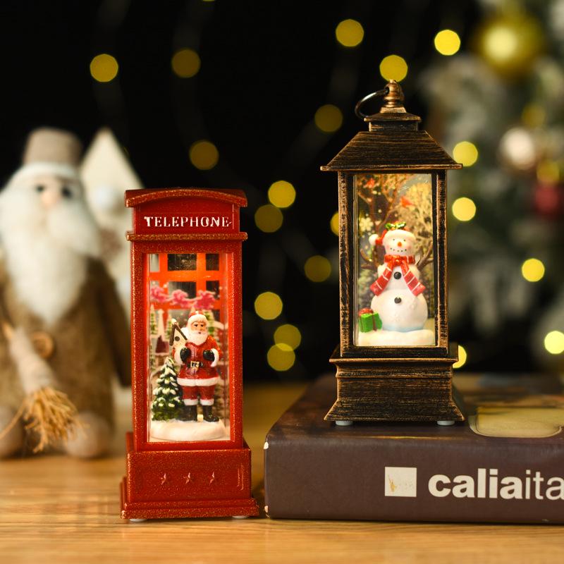 Santa Claus Light-Up Phone Booth Lantern: Christmas Tabletop Oil Lamp Ornament