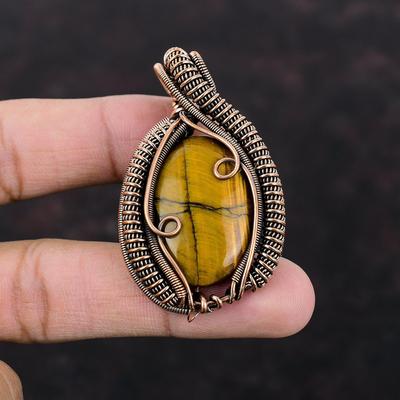 Tiger's Eye Copper Pendant Copper Wire Wrapped Pendant Handmade Pendant Unique Copper Design Jewelry Wire Wrap Gemstone Jewelry Gift For Her