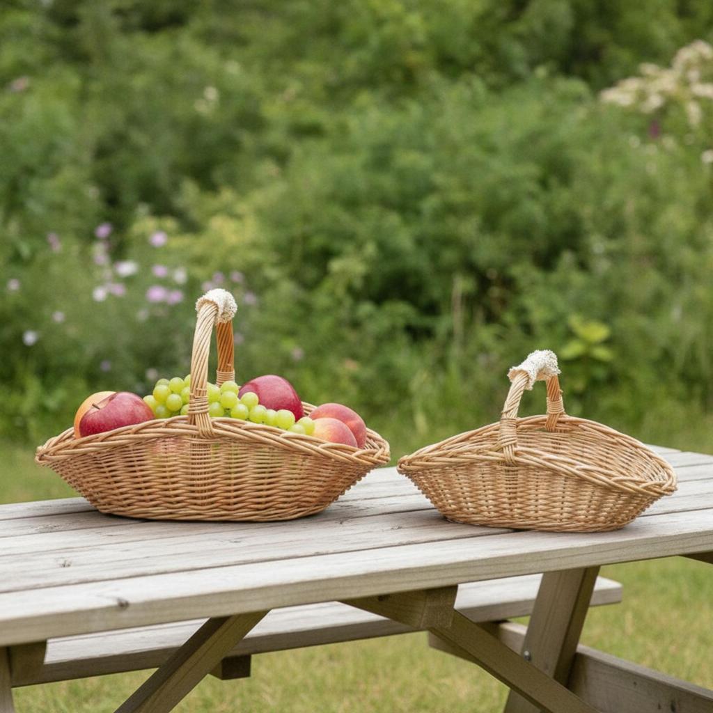 2 Paniers de Rangement en Osier avec Poignée Tressés Fruits Rustiques pour Cuisine, Organisation de la Maison