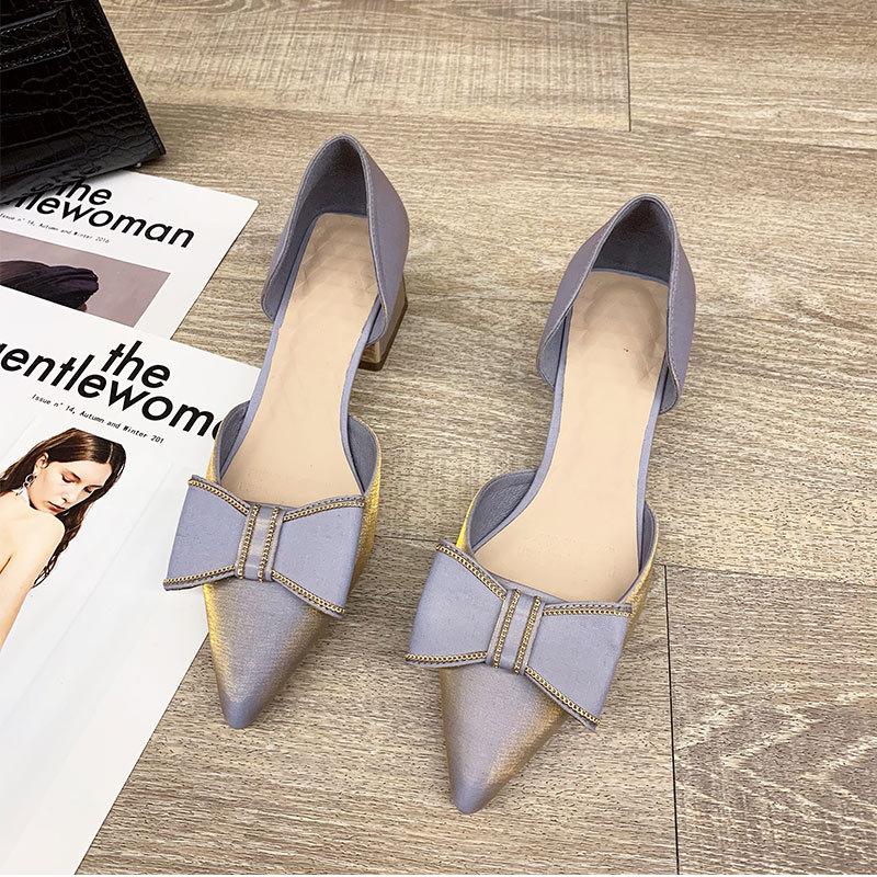 New women's shoes pointed high heels medium heel thick heel fashion bag head hollow sandals women