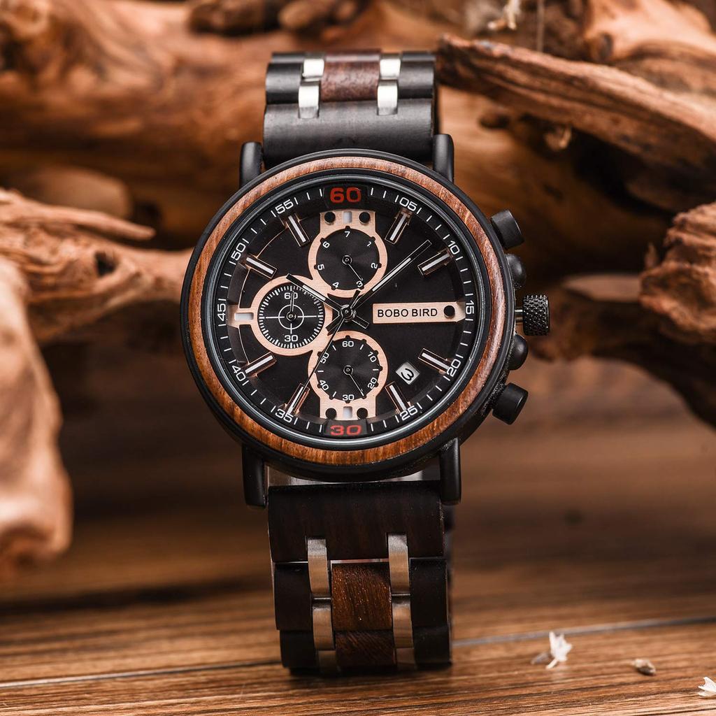 BOBO BIRD Now Wooden Watch Quartz Chronograph Luminous Wooden Watch Men Quartz Watch S18-1