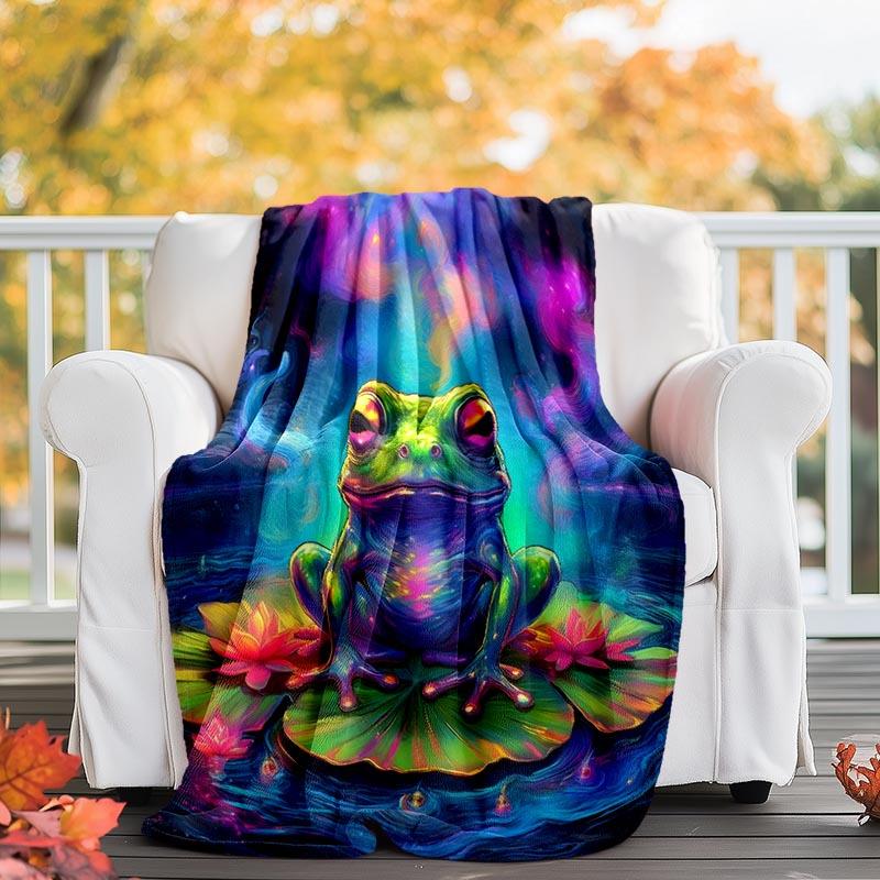 1pc Frog Printing Lightweight Flannel Blanket, Comfortable and Warm Blanket, for Camping Sofa Bed and Couch Office, Suitable for Gift Blanket