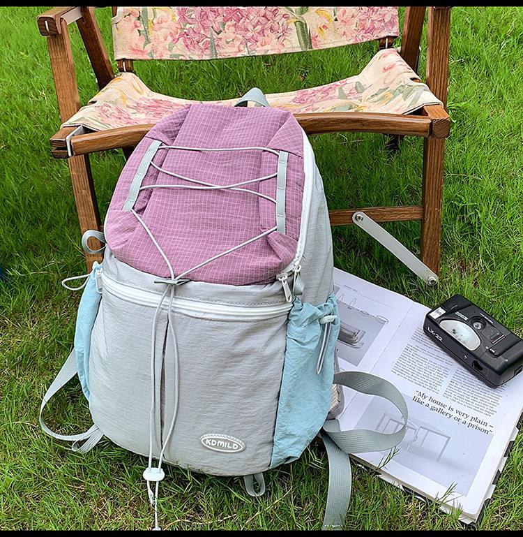 Color Block Outdoor Backpack Lightweight Retro Travel Bag for Hiking, Mountaineering, Picnic, and School - Women's Small Backpack