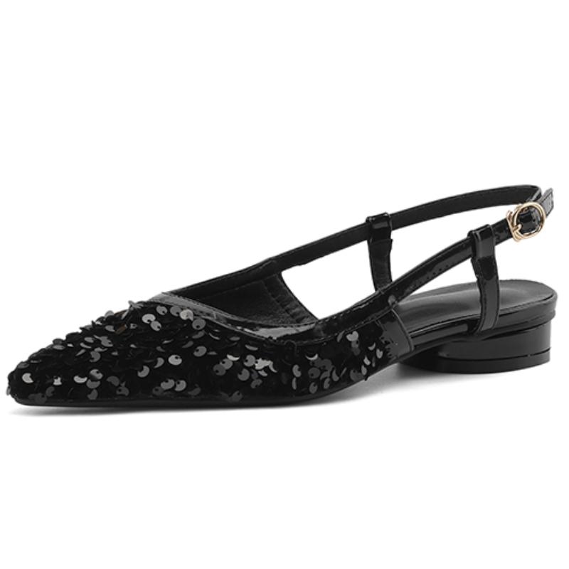 

Роскошные женские сандалии Летняя обувь 2024 Блестящие слинги Серебристые балетки Мюли Женские Вечерние Офисные туфли Повседневные Удобные 39 чёрный