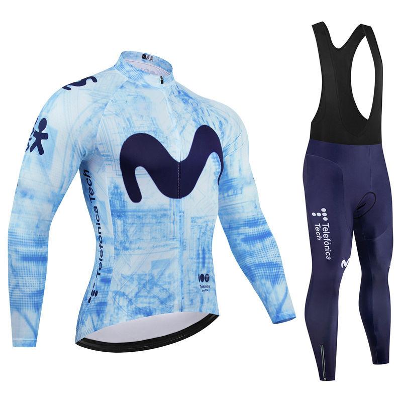 Movistar Autumn Pro Team Cycling Jersey19D Bib Set MTB Uniform Bicycle Clothing Quick Dry Bike Clothes Mens Long Cycling Wear
