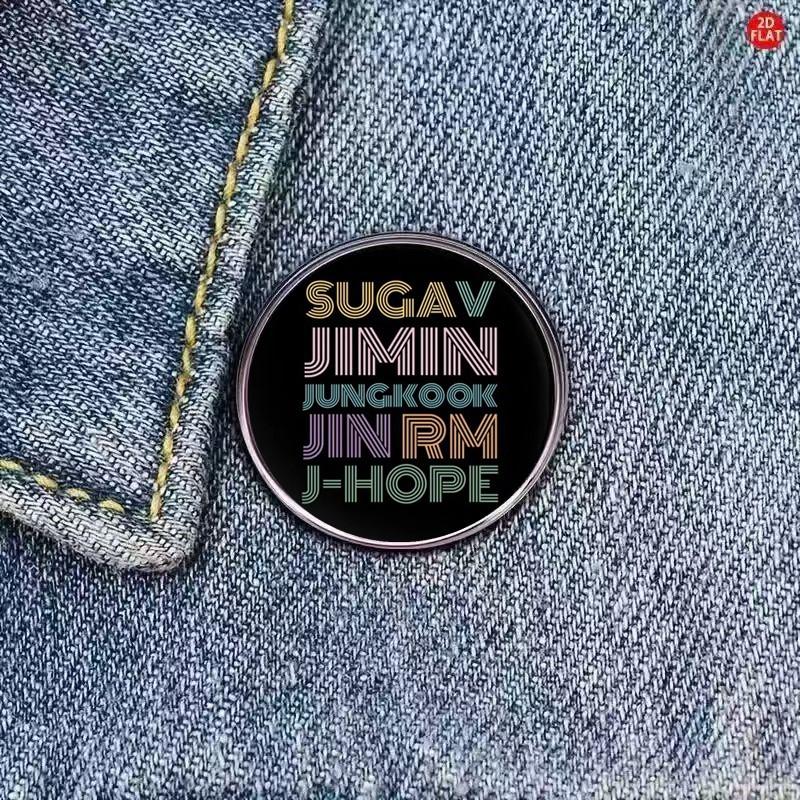 BTS Member Names Retro Neon Style Enamel Brooch, Kpop ARMY Fans Metal Pin Badge, Bangtan Boys Backpack & Clothing Accessory