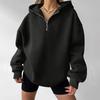 Women's casual fashionable long-sleeved hooded pullover with half-zip on the chest