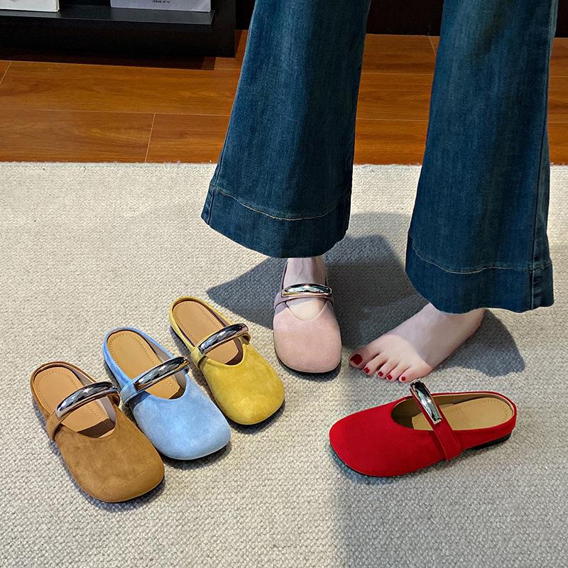 Half slippers single shoes women's 2025 spring and summer new metal buckle Mary Jane shoes niche evening gentle wind half drag