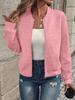 Plus Size Women Autumn Solid Color Zip-Up Jacket Long Sleeve Casual Loose Baseball Collar Casual Oversized Coat
