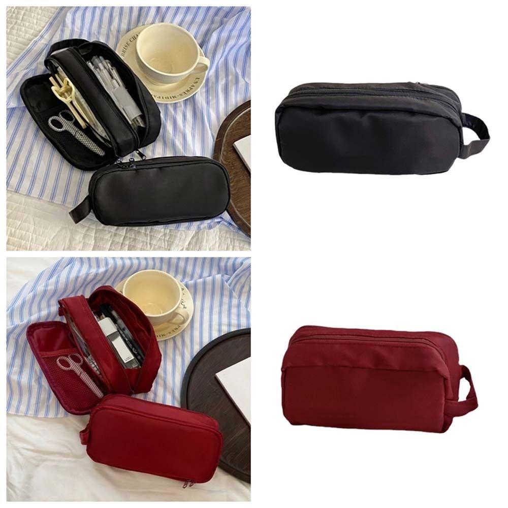 Wine Red Korean Stationery Bag Desktop Storage Solid Color Pencil Pouch  Office