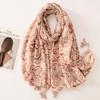 Beige Coffee Scarf Luxury Thin Womens Scarves Spring Floral Hijab Veils Soft Cotton Shawl Wrap Tassel Viscose Muslim Woman Hijab