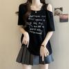 Plus Size Women's Off-the-Shoulder Letter Print T-Shirt - Short Sleeve, Loose Fit, Summer Fashion Top