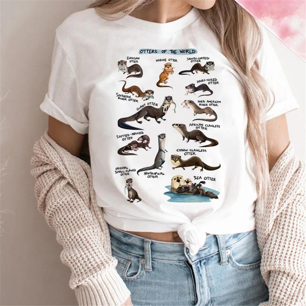 Otter T-Shirt Damen T-Stil Sommer Lässig Locker Comic Oberteil Mädchen Anime Kleidung