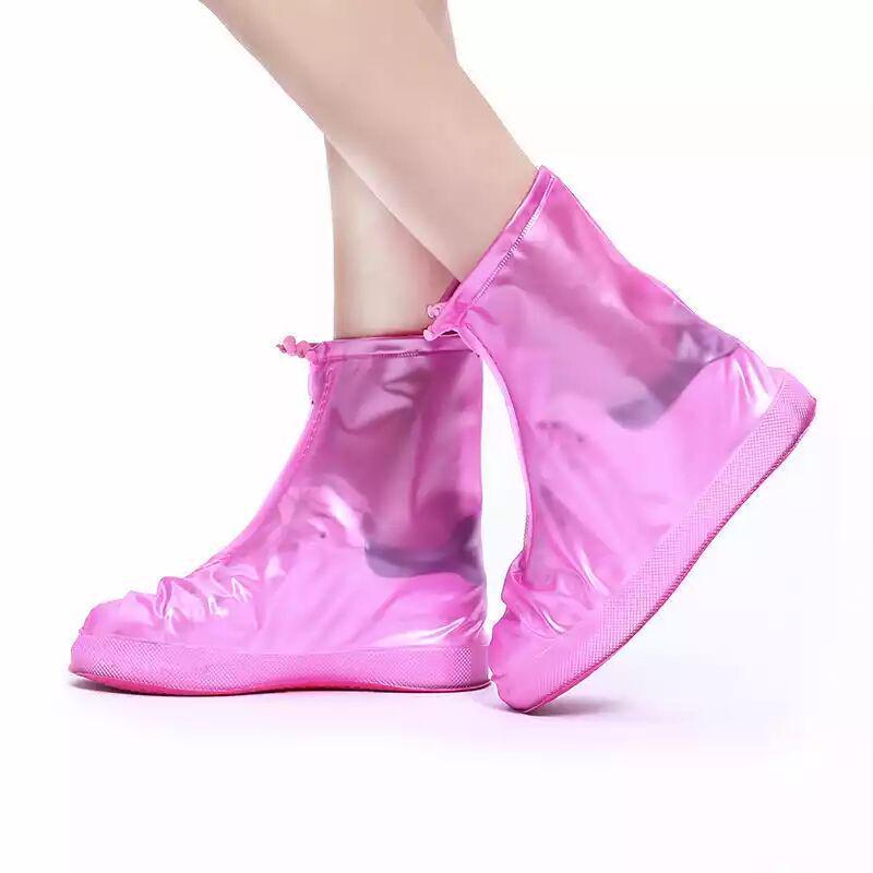 Mid-Calf Waterproof Zippered Rain Shoe Covers, Anti-Slip PVC Overshoes, Wear-Resistant and Thickened for Travel