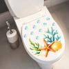 Ocean Shell Starfish Coral Toilet Sticker, Peel And Stick Toilet Lid Tank Seat Decals, Self Adhesive Bathroom Wall Sticker