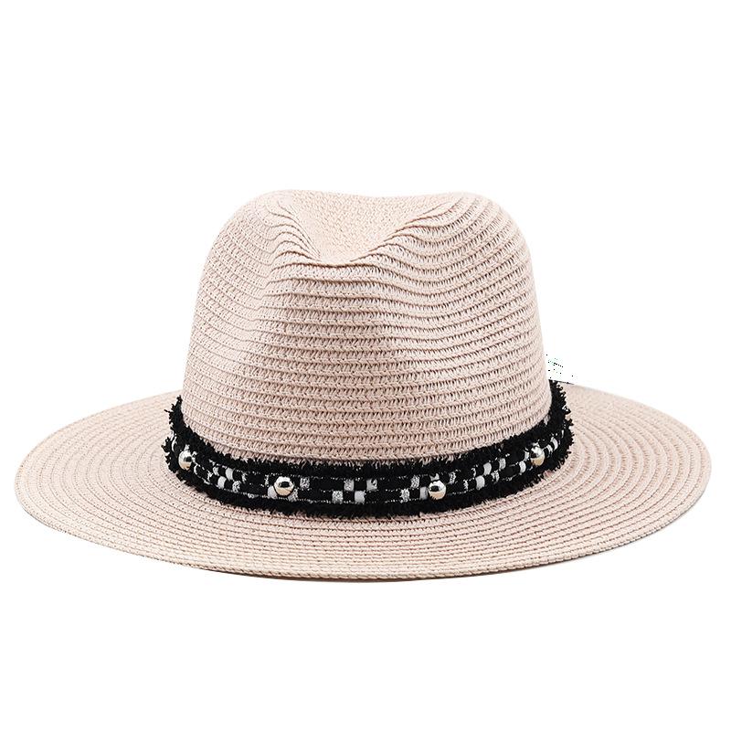 Summer men's and women's straw hats ins fashion black bead sun hats Panama straw hats retro bohemian sun hats
