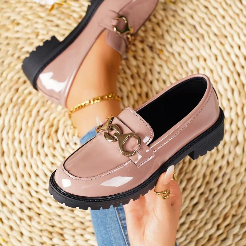 New Small Leather Shoes Women's Thick Heel Round Head Single Shoes Women's Shoes Platform Shoes Spring and Autumn Versatile Music