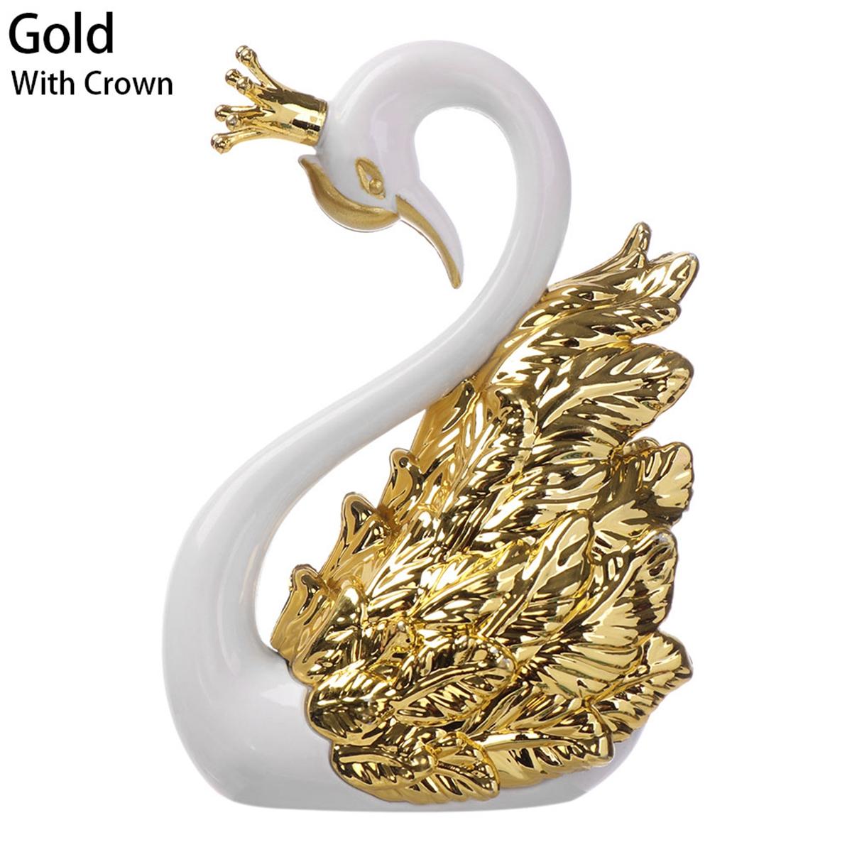 

Romantic Desktop Table Baking Decoration Swan Figurine Cake Topper Anniversary Ornament Miniatures gold with crown