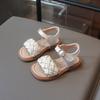 New Summer Girls Sandals, Korean Style Fashion Woven Kids Shoes, Soft Sole Open-toe Princess Sandals
