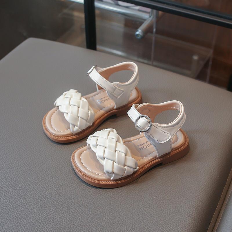 New Summer Girls Sandals, Korean Style Fashion Woven Kids Shoes, Soft Sole Open-toe Princess Sandals