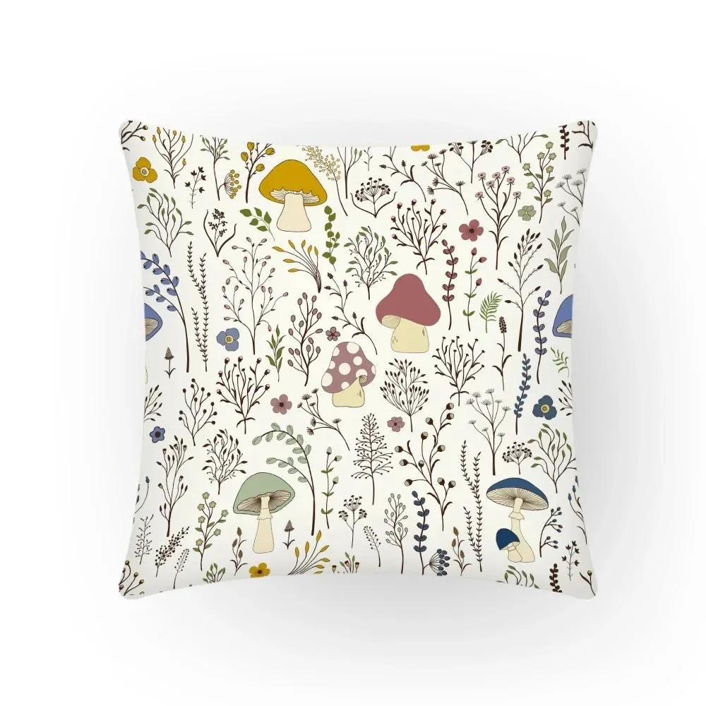 

Natural Creative Pillow Bedroom Decoration Cushion Cover Mushroom Flower Plant Pattern Comfortable 66x66cm