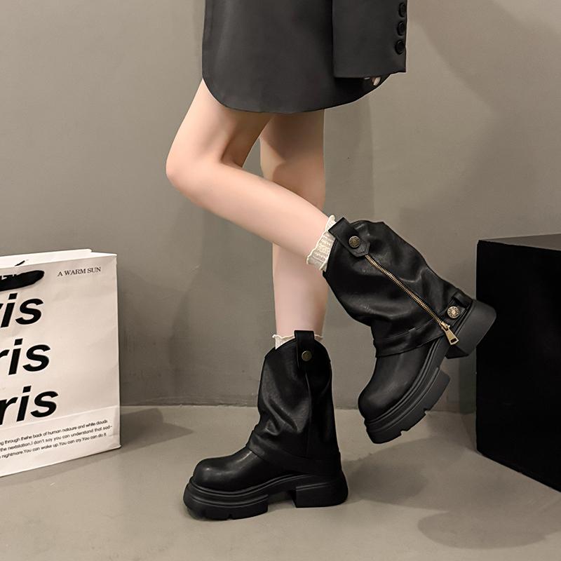 Winter Platform Thick Heel Women Short Boots Fashion Belt Buckle Shoes Street Style Banquet Motorcycle Botas Mujer