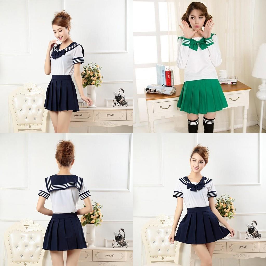 Charming Japanese School Girl Dress Outfit Cosplay Costume Set With Turn-down Collar