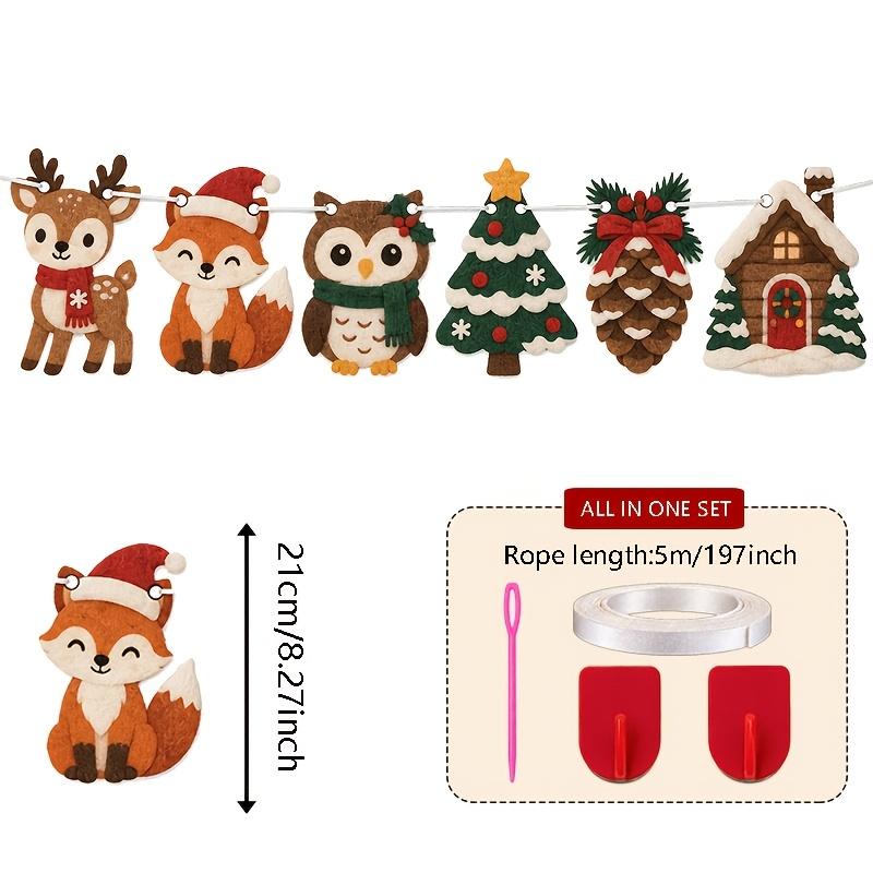 Felt Christmas Banner Decorations Party Flags Reindeer Foxes Owls Christmas Trees Pinecones Snowhouse Patterns Holiday Decora