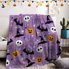 Halloween Pumpkin Bat Witch Hat Flannel Throw Blanket, Spooky Ghost Spider Web Print Soft Warm Blanket for Sofa Bed Holiday Home Decor Gift