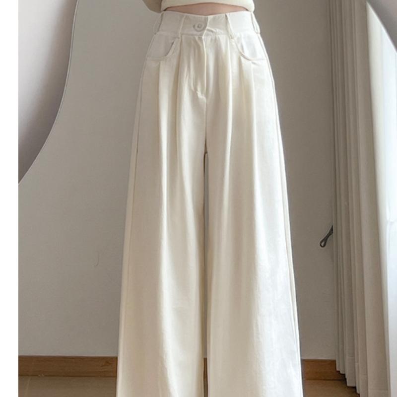 New Hot Season Milk Floral Suit Wide-leg Pants for Women In Hot Season High Waist Slimming Loose Ice Silk Floor Trousers