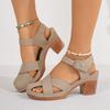 Crossstrap Thick Heel Roman Sandals Summer Large Size European and American Velcro Open-toed Casual Sandals