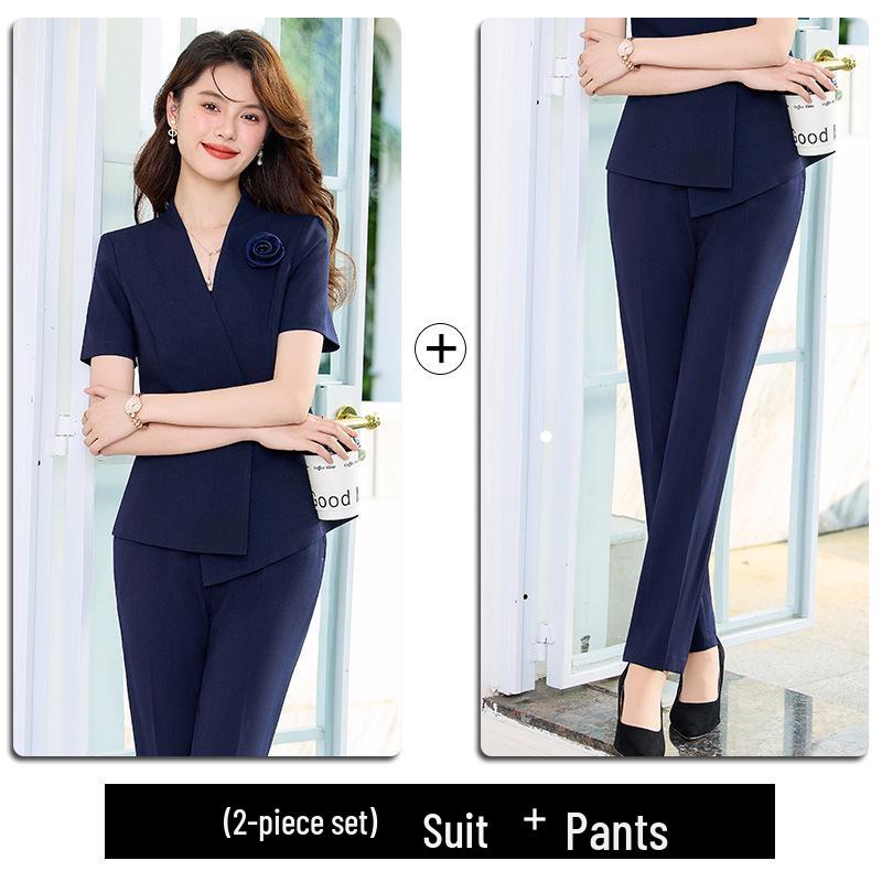 Elegant Women's Short Sleeve Suit Set - Professional Goddess Style Workwear for Jewelry Stores & Hotels