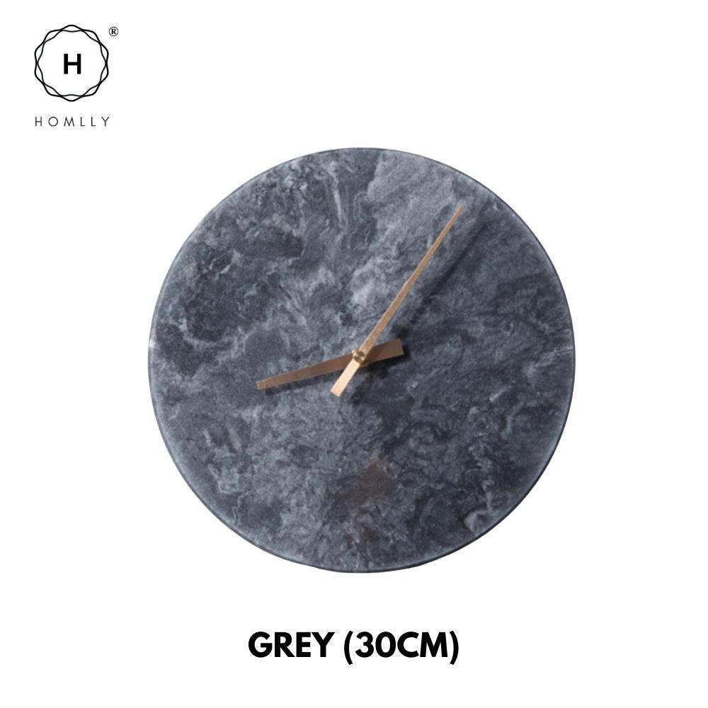 Homlly Contemporary Minimalist Natural Marble Wall Clock with Gold Hands (30cm) серый