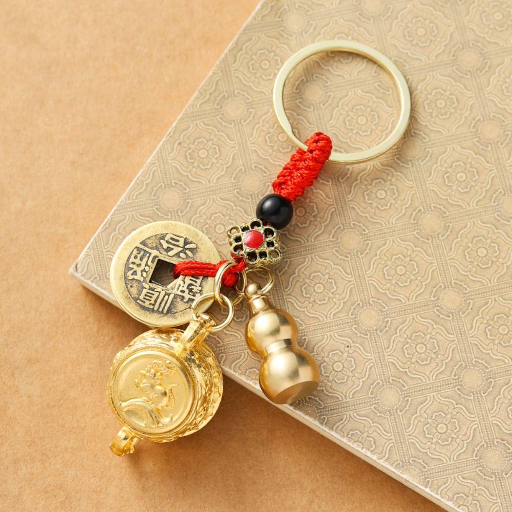 

Rotatable Zodiac Cornucopia Key Chain Brass Coins Car Key Ring Backpack Decoration