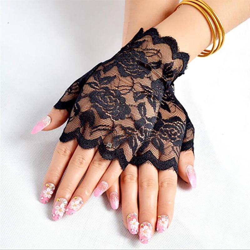 Ladies' Summer Half Finger Lace Sunscreen Gloves, Exposed Finger Thin Half Cut Gloves For Driving And Outdoor Sports