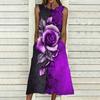 Women Oversized Sleeveless Round Neck Dress Vivid Botanical Printed Loose Midi Dress