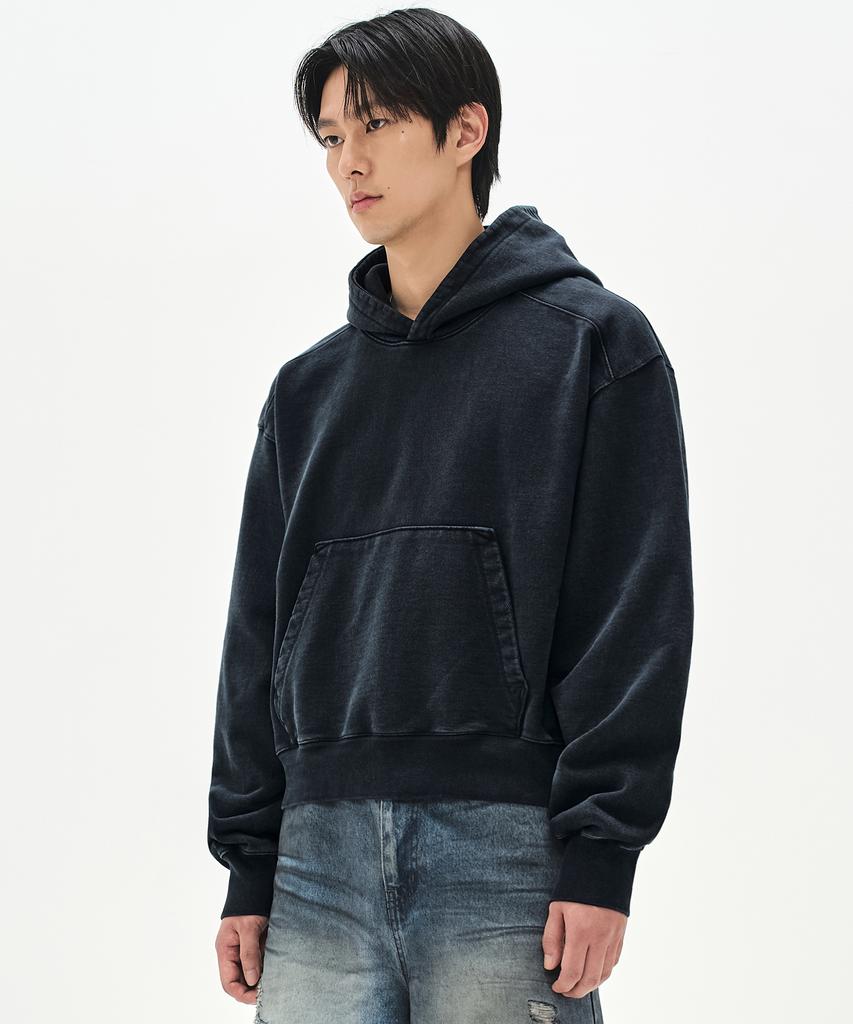 980G Crop Pigment Hoodie - Washed Black -