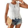 Summer New Fashion Casual Versatile Crew Neck Lace Hollow Sleeveless Backless Top Chic Elegant
