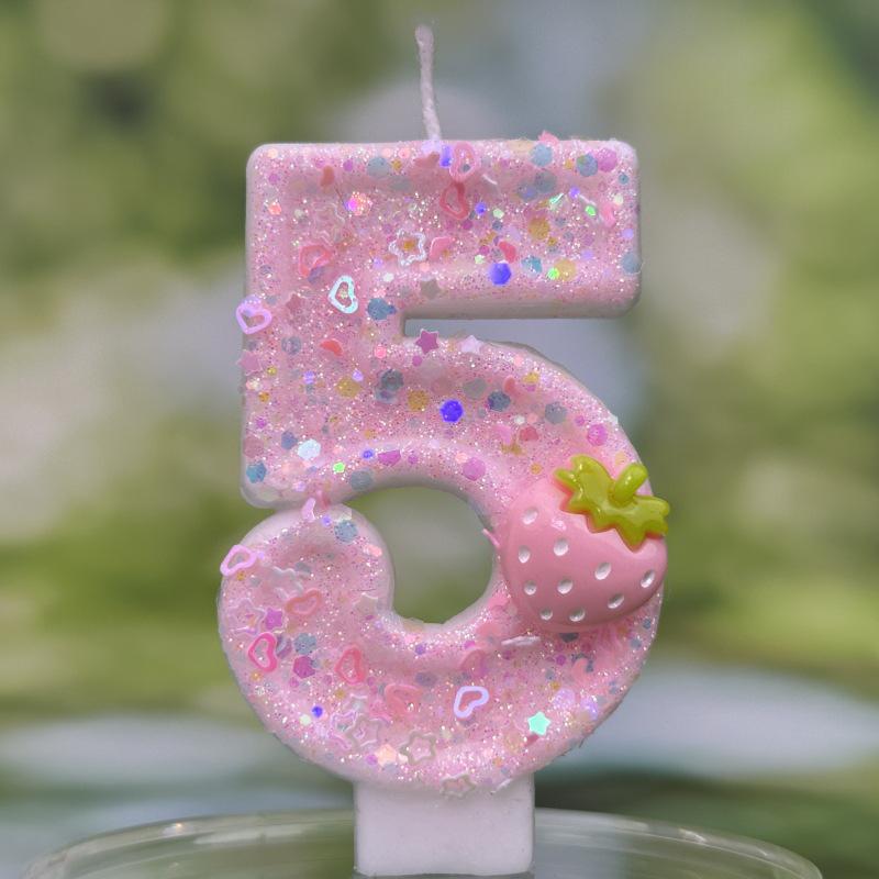 Pink Strawberry Handmade Wax Birthday Cake Candles for Party Decor