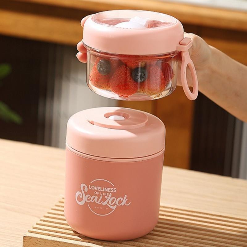 Double Layer Salad Cup Oatmeal Soup Cups with Spoon Stainless Steel Porridge Bowl Portable Office Worker Students Lunch Box